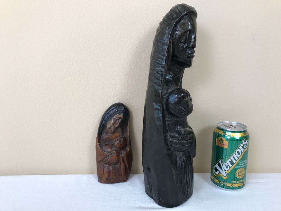 Pair Of Ethnic Carved Wooden Mother And Child Sculptures [Photo 3]