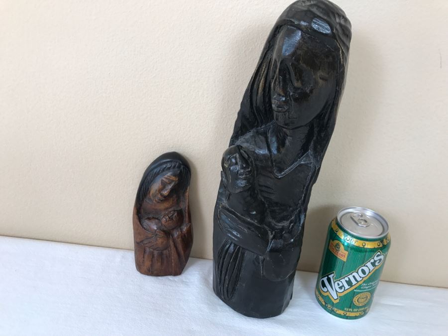 Pair Of Ethnic Carved Wooden Mother And Child Sculptures [Photo 8]