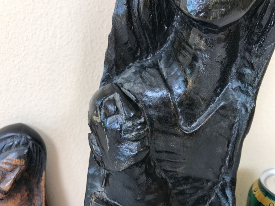 Pair Of Ethnic Carved Wooden Mother And Child Sculptures [Photo 6]