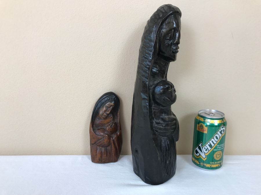 Pair Of Ethnic Carved Wooden Mother And Child Sculptures [Photo 13]