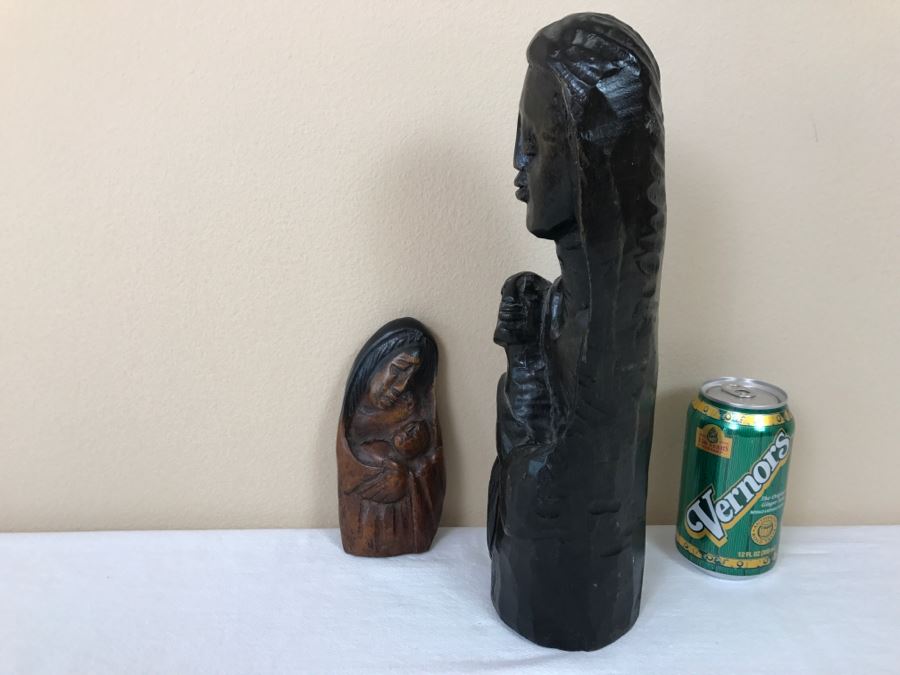 Pair Of Ethnic Carved Wooden Mother And Child Sculptures [Photo 15]