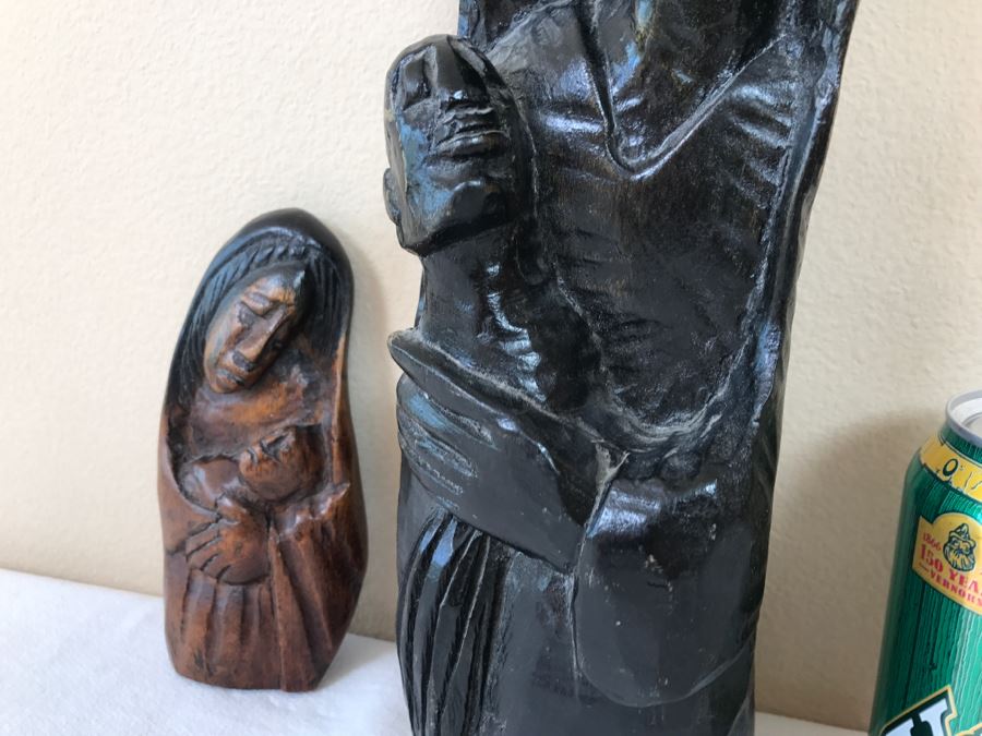 Pair Of Ethnic Carved Wooden Mother And Child Sculptures [Photo 7]