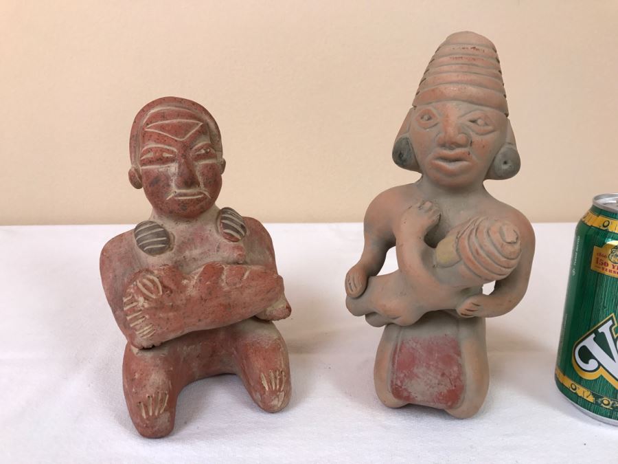 Pair Of Reproduction Mayan Clay Mother And Child Sculptures [Photo 1]