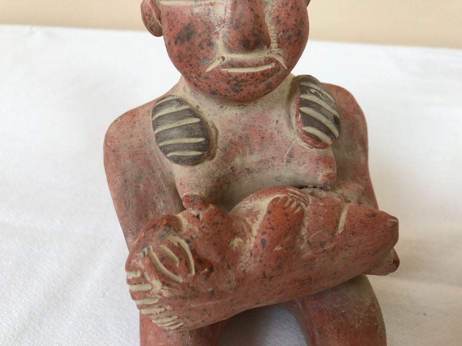 Pair Of Reproduction Mayan Clay Mother And Child Sculptures [Photo 3]