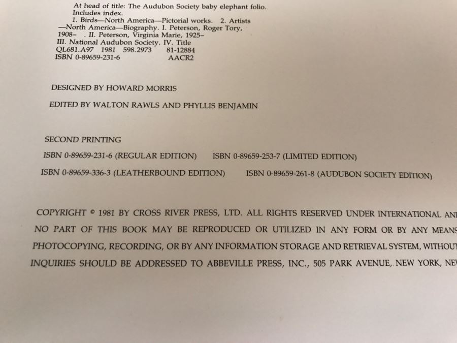Large Book The Audubon Society Baby Elephant Folio 0-89659-231-6 Regular Edition Audubon's Birds Of America Roger Tory Peterson & Virginia Marie Peterson [Photo 12]