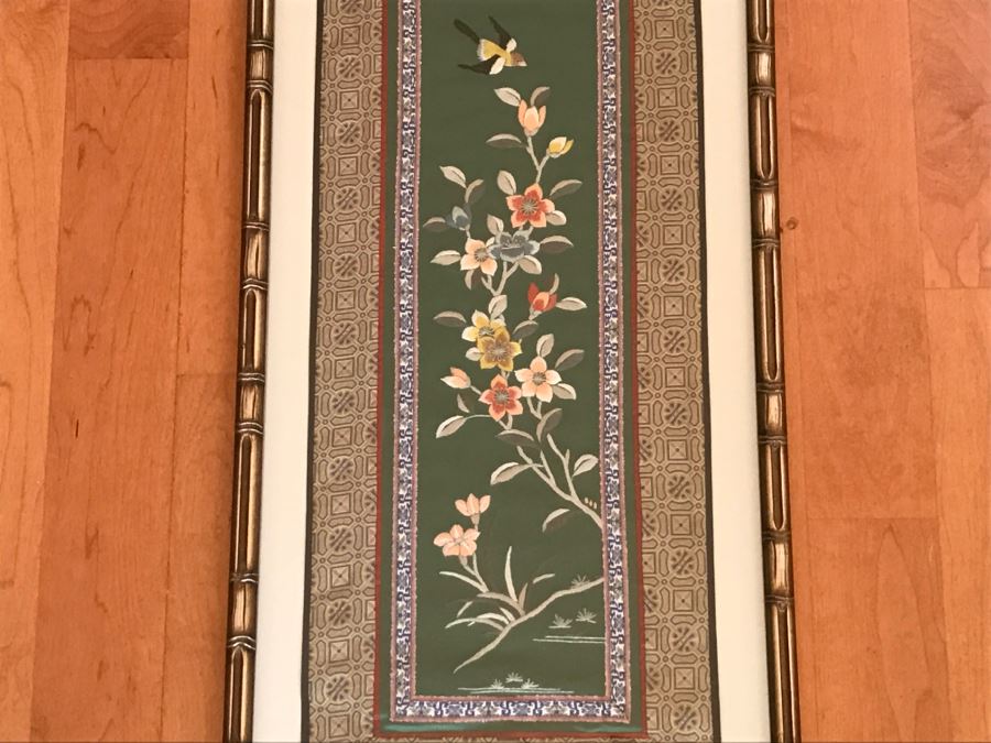 Framed Chinese Bird And Floral Embroidery [Photo 2]