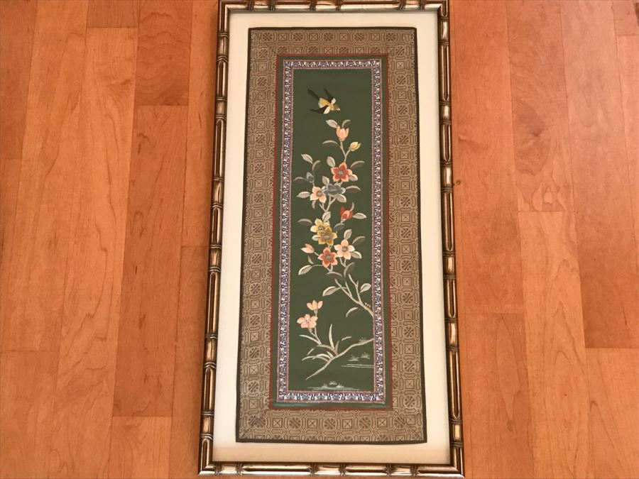 Framed Chinese Bird And Floral Embroidery [Photo 1]