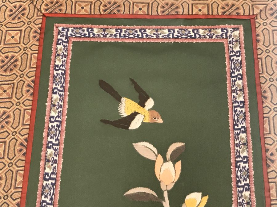 Framed Chinese Bird And Floral Embroidery [Photo 6]