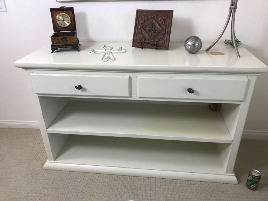 White Two-Drawer Cabinet - Note Repair On Top Shown In Photos [Photo 1]