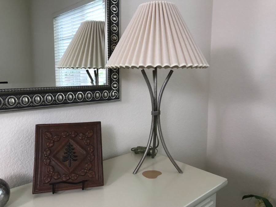 Items Shown On Cabinet: Metal Table Lamp, Decorative Clock, Cross, Decorative Plaque With Stand And Decorative Metal Ball [Photo 2]