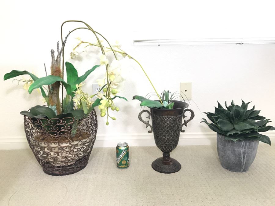 Set Of (3) Potted Artificial Indoor Plants