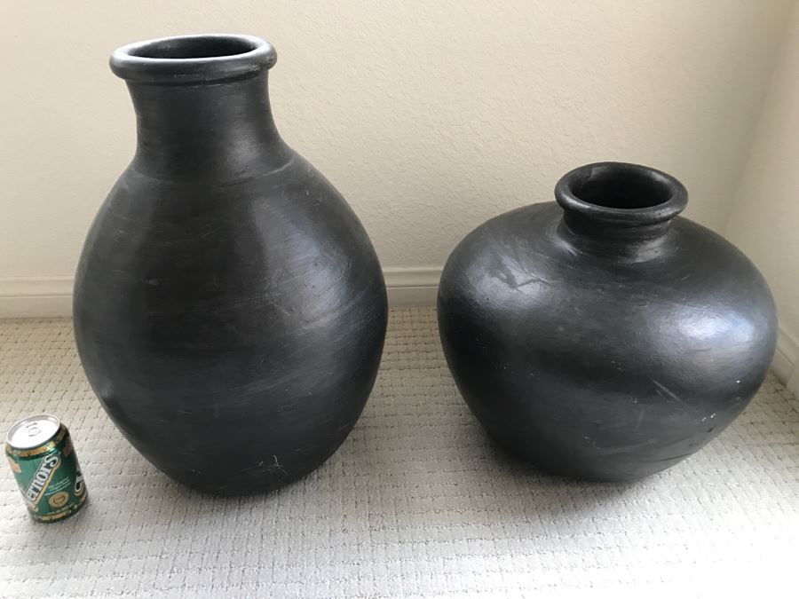 Pair Of Large Black Decorative Pots Made In Philippines [Photo 2]