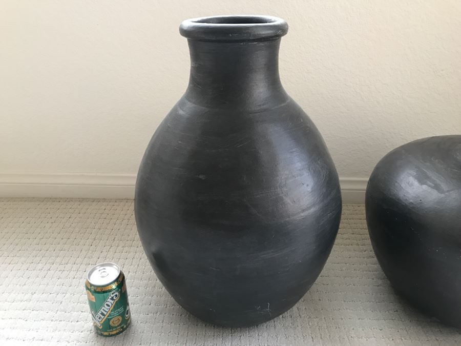 Pair Of Large Black Decorative Pots Made In Philippines [Photo 3]