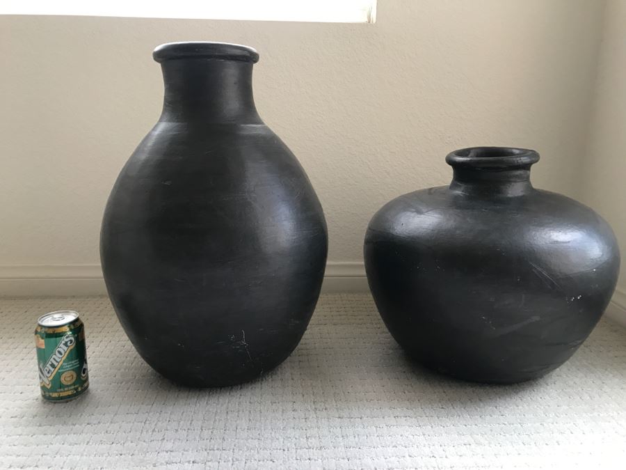 Pair Of Large Black Decorative Pots Made In Philippines [Photo 1]
