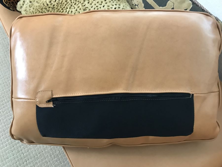 Bonded Leather Backless Sofa With Designer Throw Pillows (See Photos For Condition) 70'W [Photo 5]