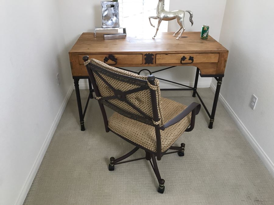 Rustic Writing Table Desk With Desk Chair 50'W X 26'D X 31'H [Photo 1]