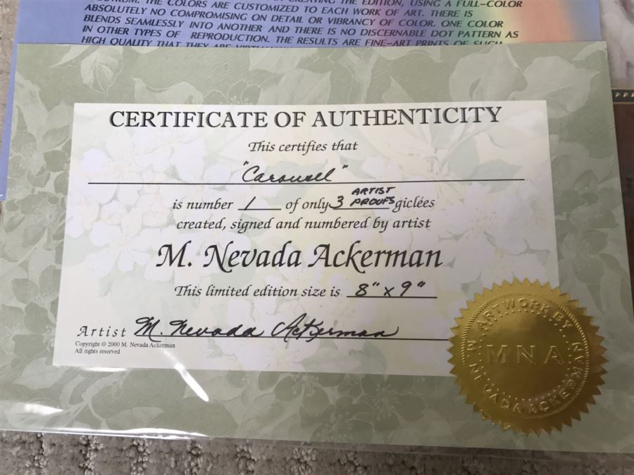 Carousell Artist Proof Giclee Print 1 Of 3 By M. Nevada Ackerman 8in X 9in Hand Signed With COA [Photo 2]