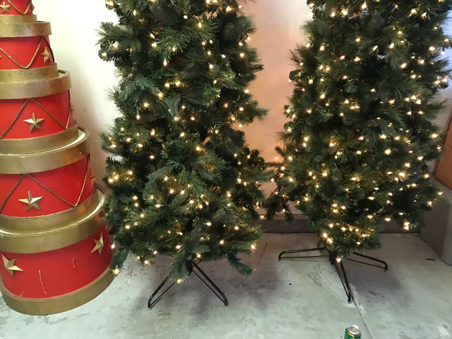 Pair Of Lighted Artificial Christmas Trees With Built-In Stands And Set Of Round Stacking Boxes [Photo 2]
