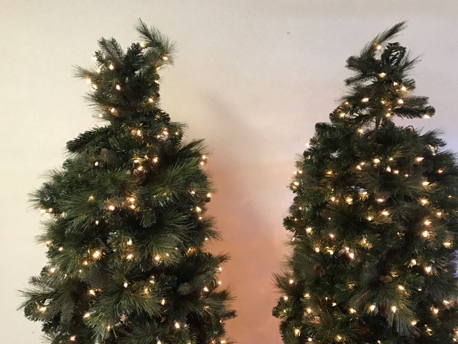 Pair Of Lighted Artificial Christmas Trees With Built-In Stands And Set Of Round Stacking Boxes [Photo 7]