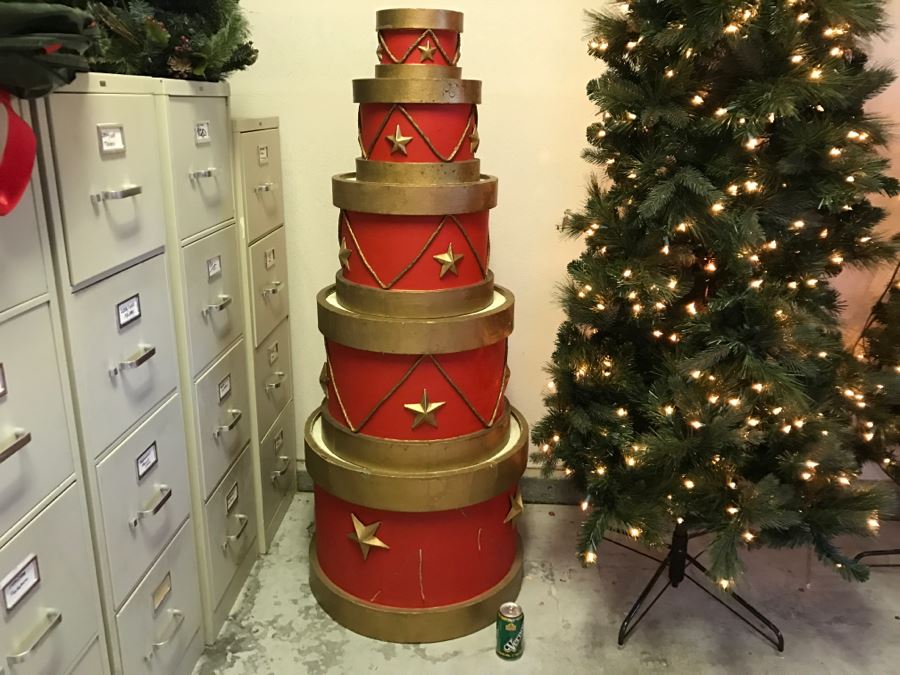 Pair Of Lighted Artificial Christmas Trees With Built-In Stands And Set Of Round Stacking Boxes [Photo 4]
