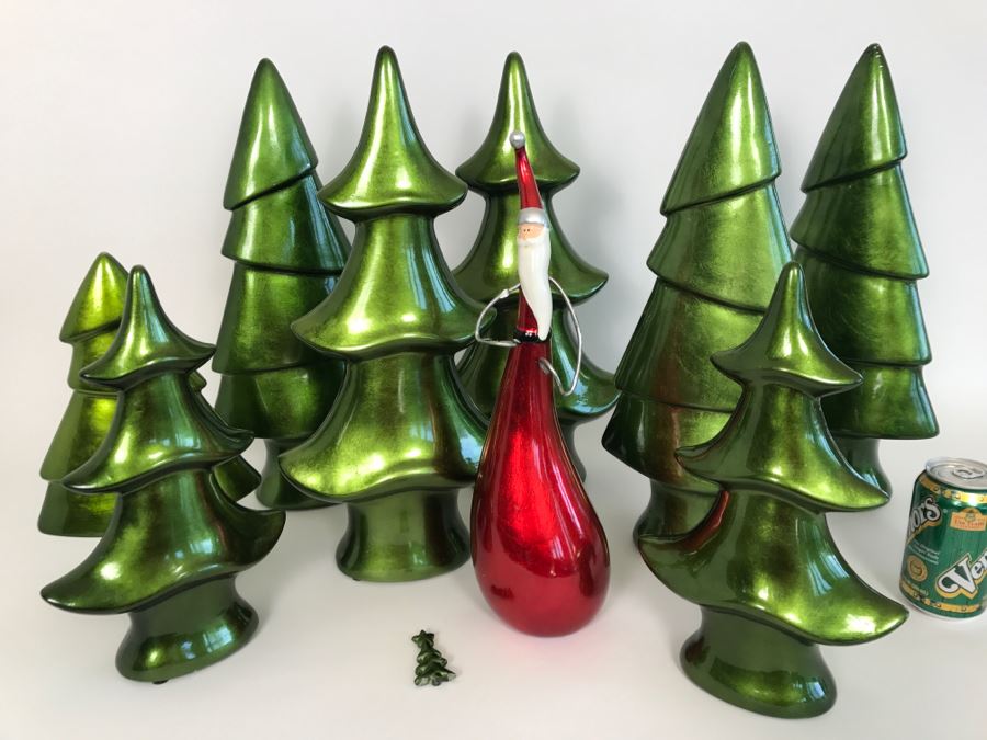 Set Of Pier 1 Christmas Trees And Santa Claus Decorations
