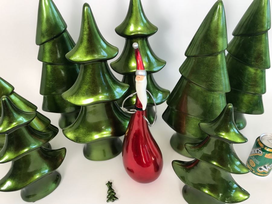 Set Of Pier 1 Christmas Trees And Santa Claus Decorations