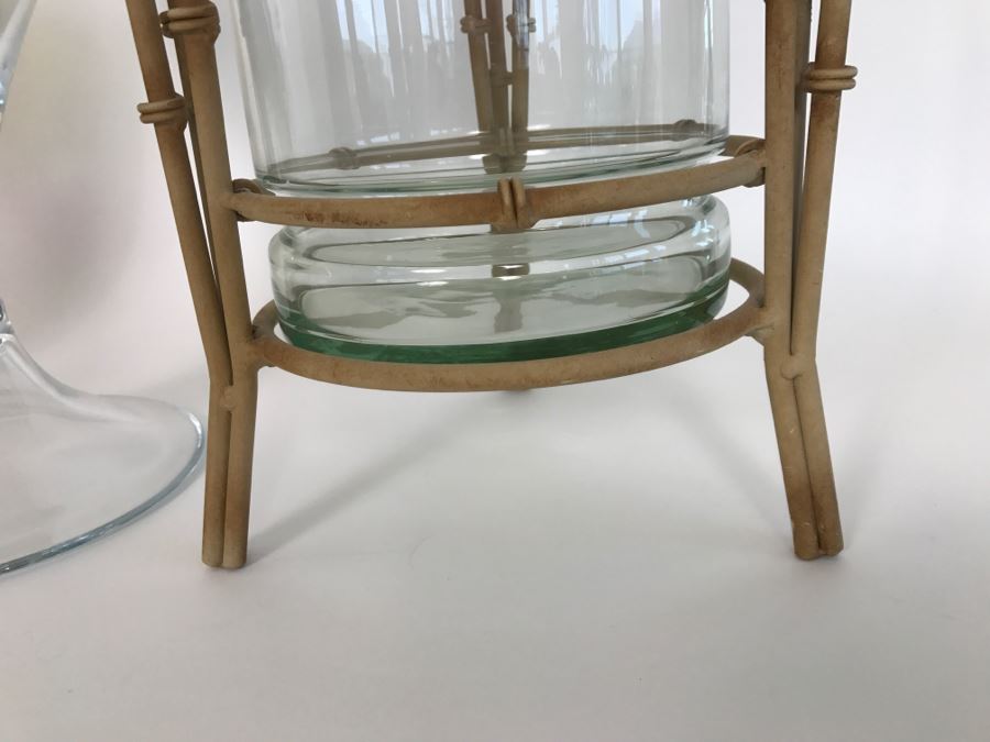 Set Of (3) Glass Vases With Artificial Apples And Metal Bamboo Stand [Photo 6]