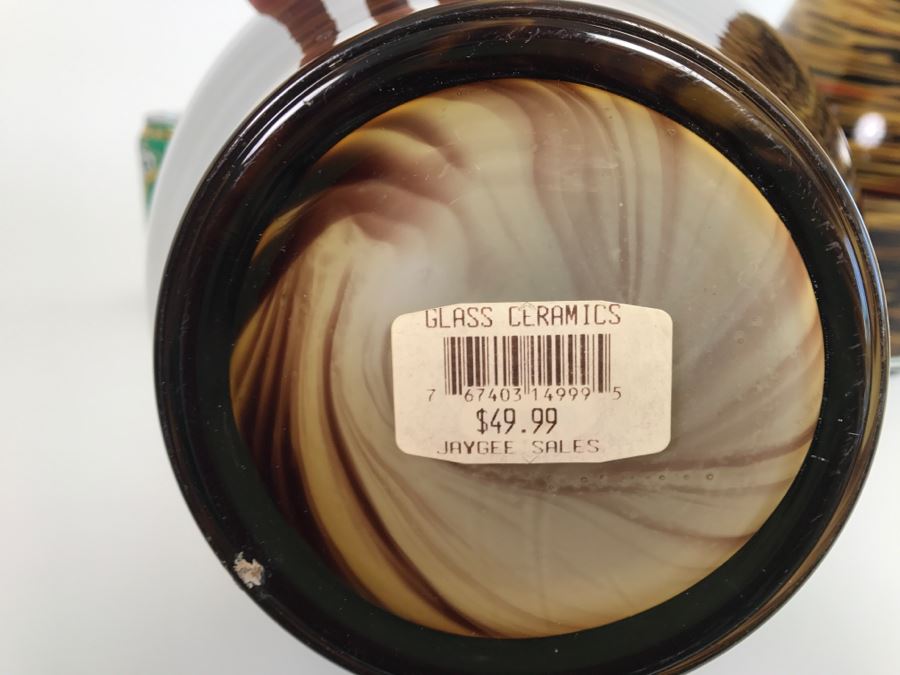 Pair Of Tall Glass Ceramics Swirled Vases [Photo 4]