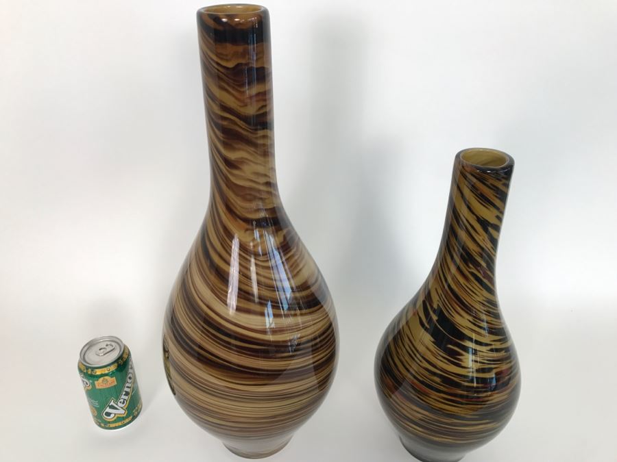 Pair Of Tall Glass Ceramics Swirled Vases [Photo 2]