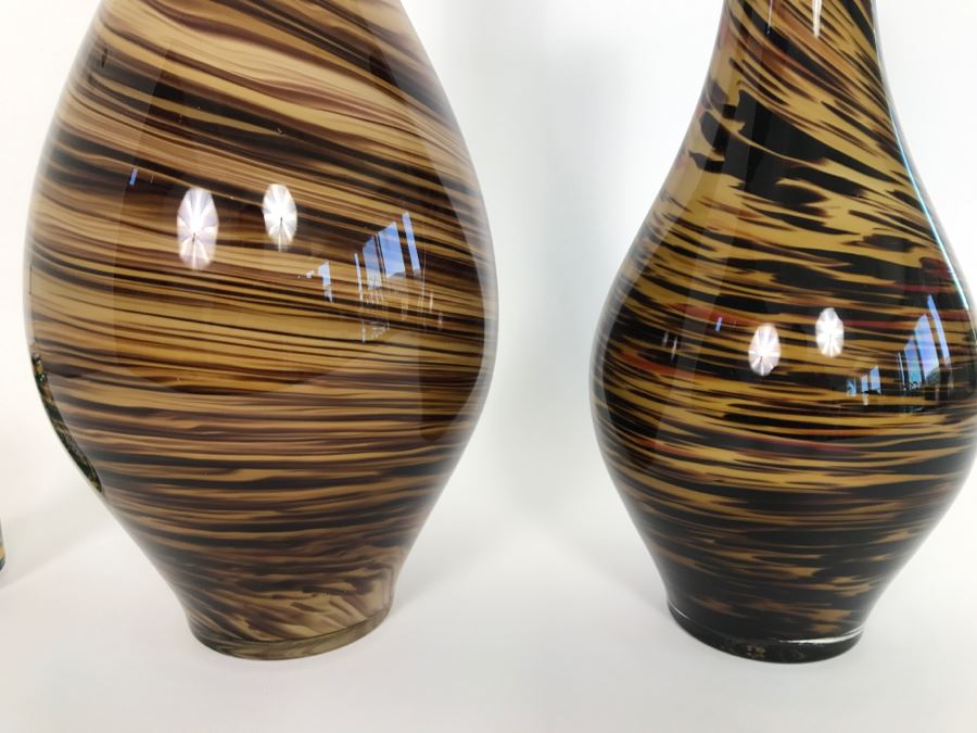 Pair Of Tall Glass Ceramics Swirled Vases [Photo 3]