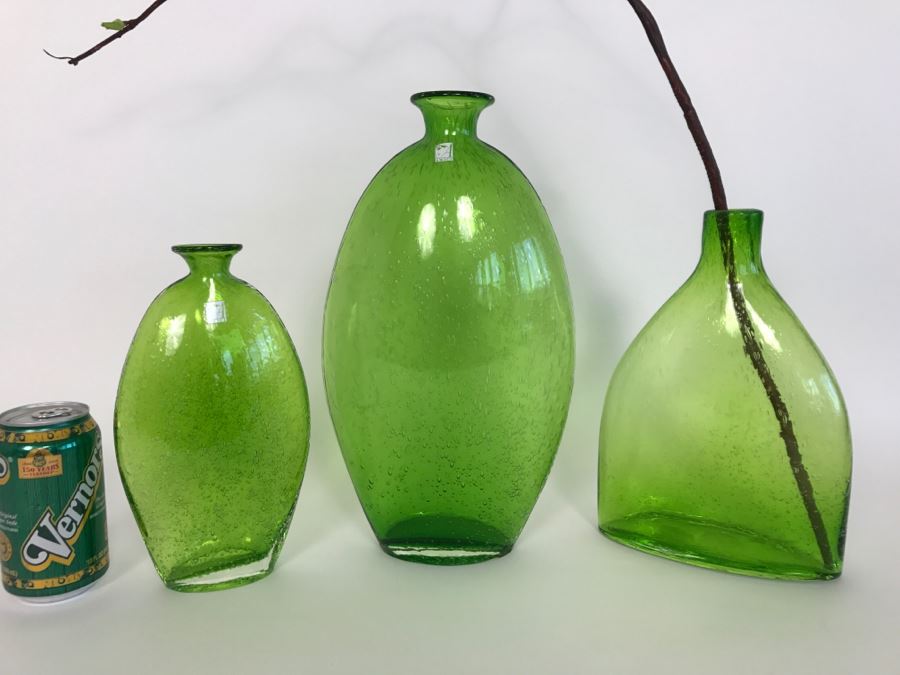 Set Of (3) AMICI Green Glass Vases [Photo 2]