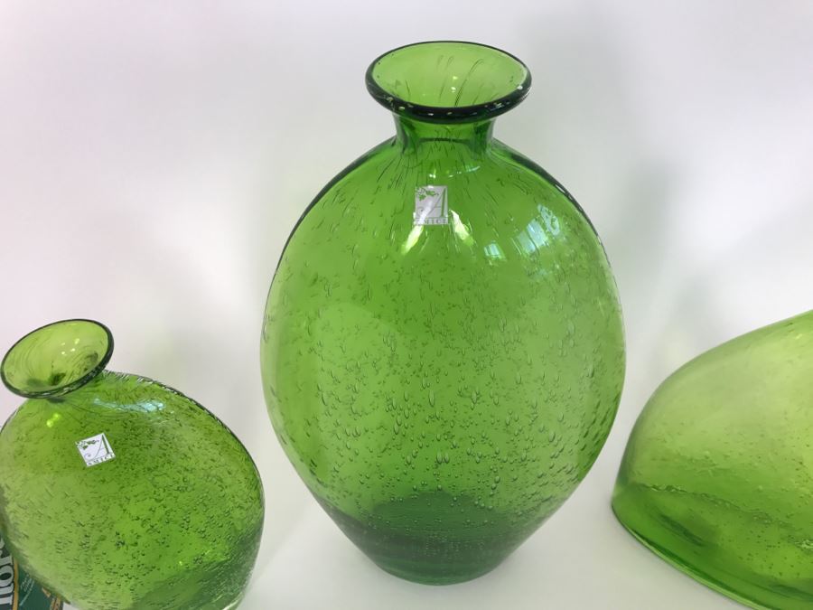 Set Of (3) AMICI Green Glass Vases [Photo 3]