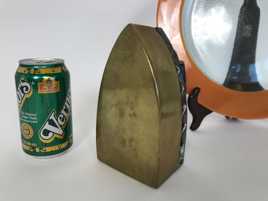 Home Decor Lot With Glass Plate With Stand, Ornamental Cross And Vintage Brass Iron [Photo 5]