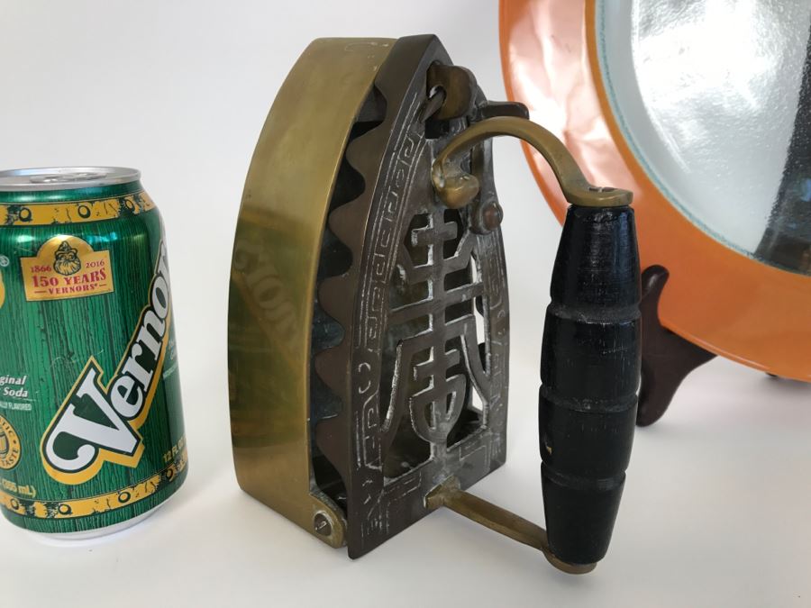 Home Decor Lot With Glass Plate With Stand, Ornamental Cross And Vintage Brass Iron [Photo 2]