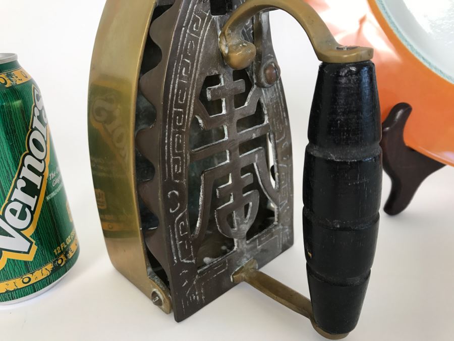 Home Decor Lot With Glass Plate With Stand, Ornamental Cross And Vintage Brass Iron [Photo 4]