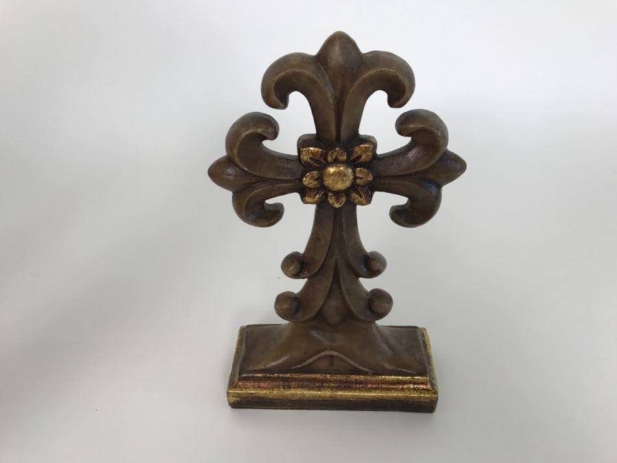 Home Decor Lot With Glass Plate With Stand, Ornamental Cross And Vintage Brass Iron [Photo 8]