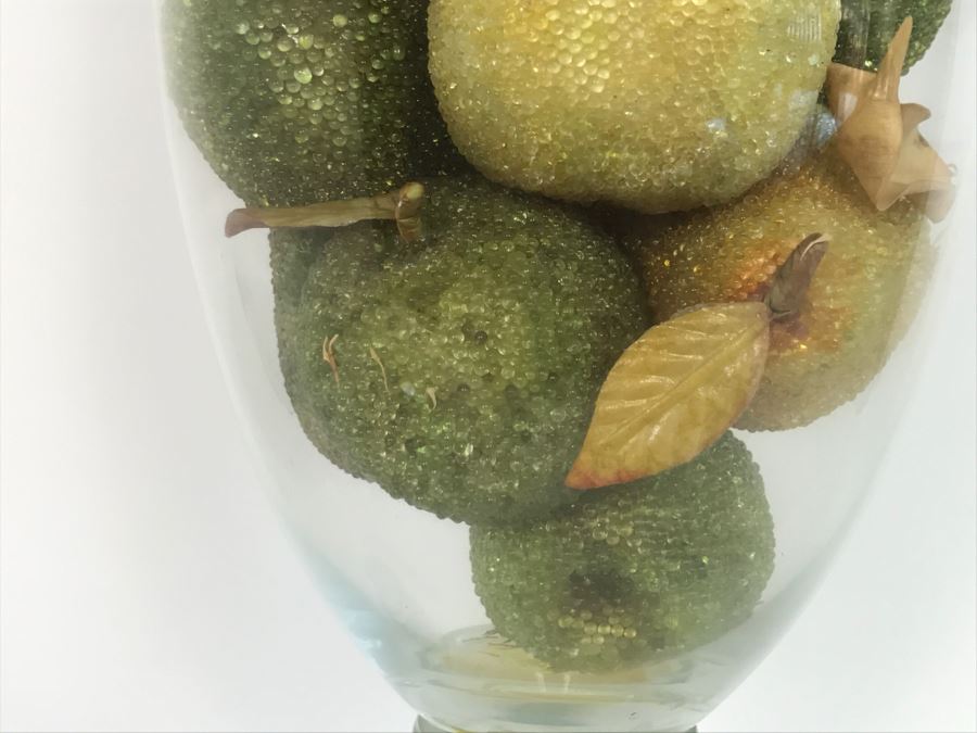 Large Glass Vase Made In Portugal Filled With Artificial Fruit [Photo 3]