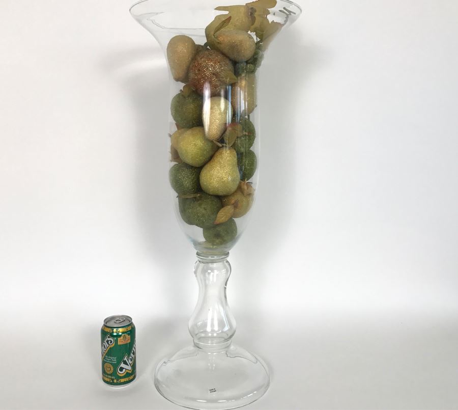 Large Glass Vase Made In Portugal Filled With Artificial Fruit