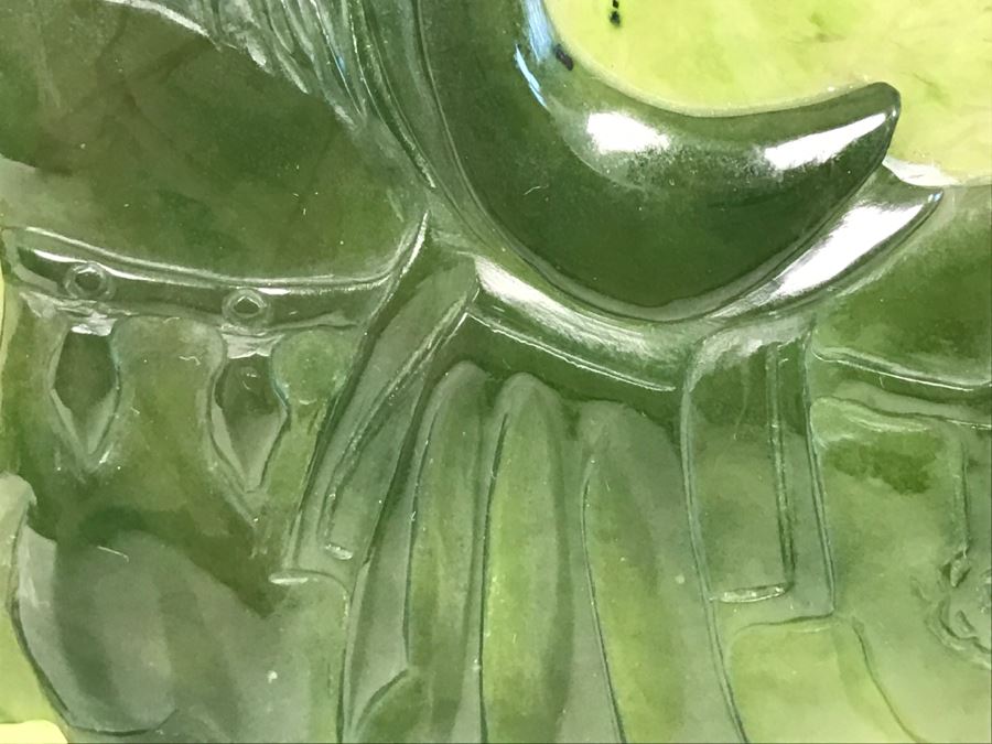 Decorative Relief Green Glass Horse With Wooden Stand [Photo 6]
