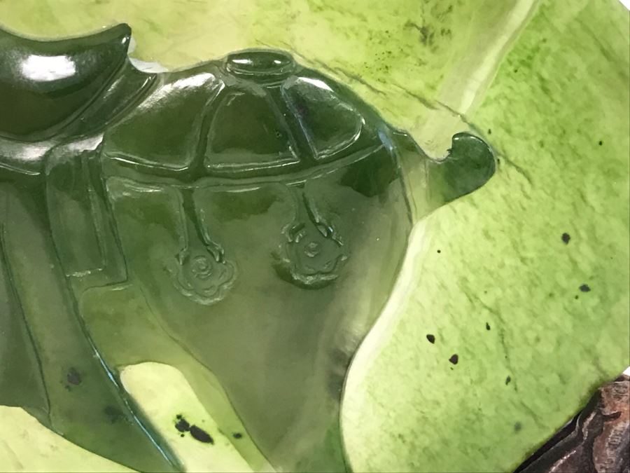 Decorative Relief Green Glass Horse With Wooden Stand [Photo 7]