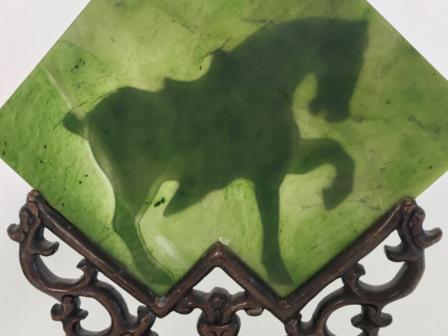 Decorative Relief Green Glass Horse With Wooden Stand [Photo 11]