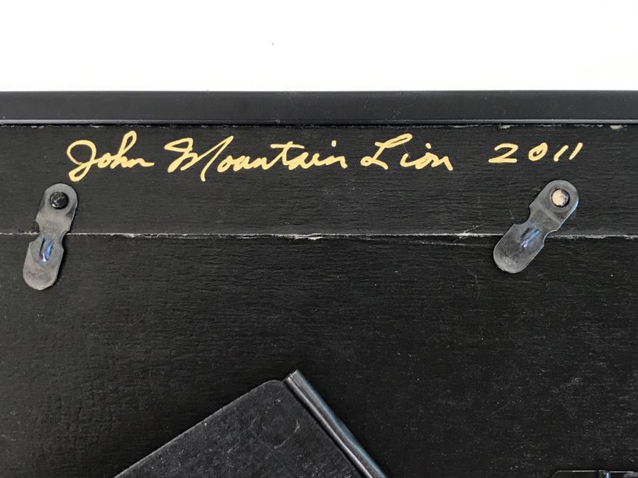 Framed Artwork Of Arrowhead With Turquoise And Feather Signed By John Mountain Lion 2011 [Photo 11]