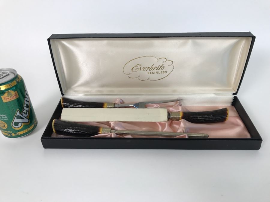 Westall Richardson Carving Set With Knife, Fork And Sharpener In Original Box Made In Sheffield England