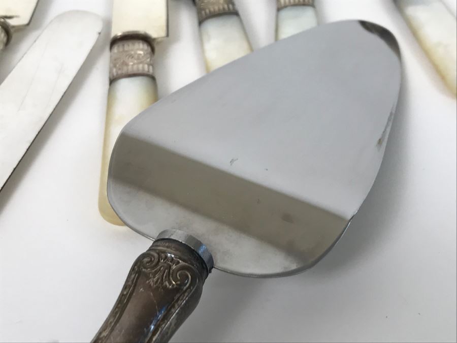 Set Of Vintage Sterling Silver And Mother Of Pearl Handle Knives By J.P. Stevens & Bro Atlanta GA Landers, Fray & Clark And Sterling Silver Handle Server [Photo 8]