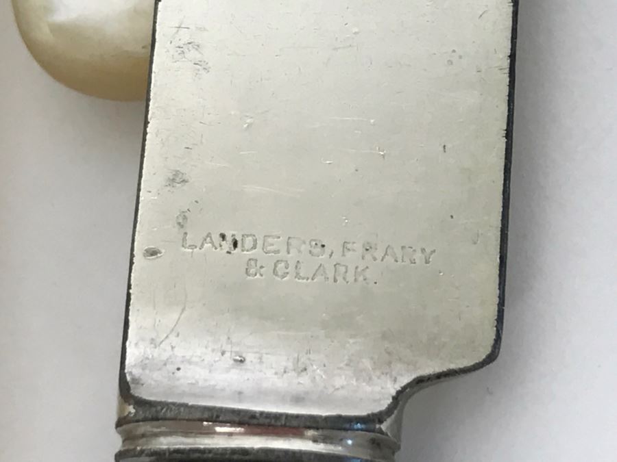 Set Of Vintage Sterling Silver And Mother Of Pearl Handle Knives By J.P. Stevens & Bro Atlanta GA Landers, Fray & Clark And Sterling Silver Handle Server [Photo 6]