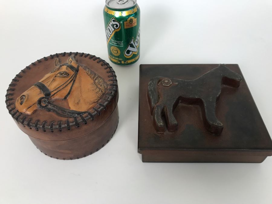 Jan Barboglio Designer Embossed Metal Horse Box And Embossed Leather Horse Box