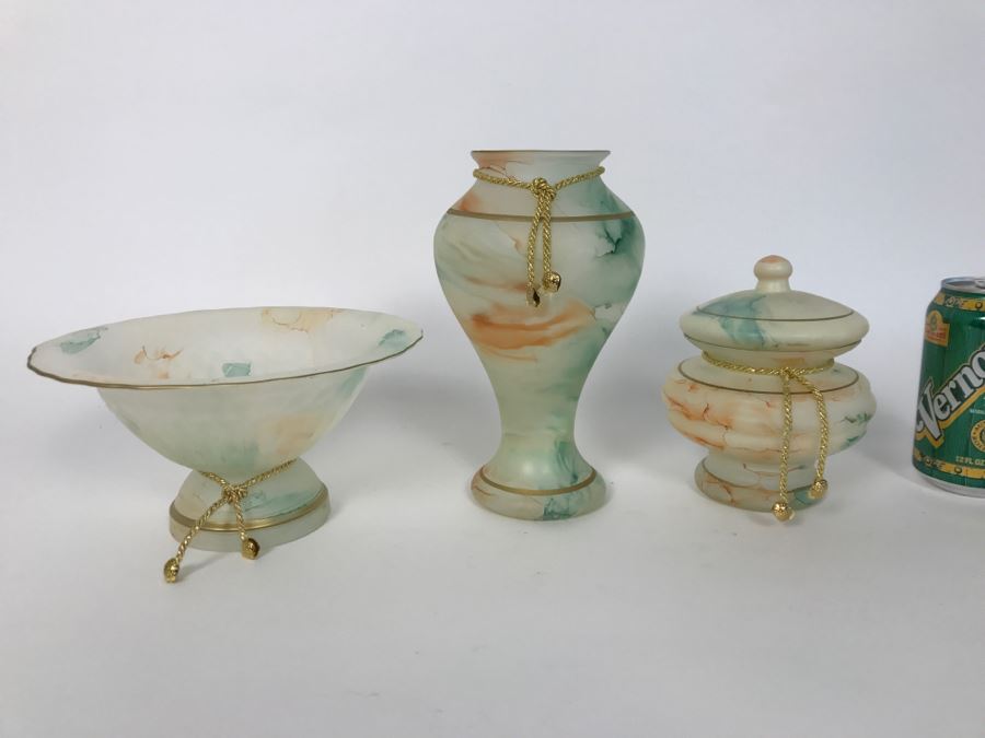 Set Of (3) Glass Vases And Bowls