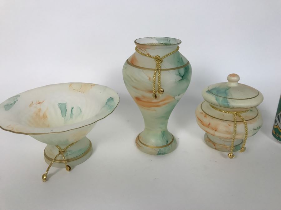 Set Of (3) Glass Vases And Bowls [Photo 2]