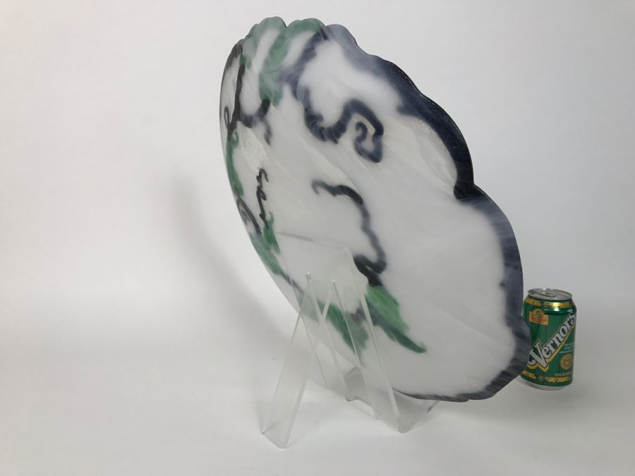 Large Art Glass Plate With Vine Motif Signed Clarita 1998 M. Leeds With Acrylic Stand [Photo 6]