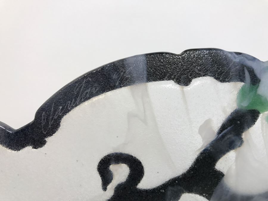 Large Art Glass Plate With Vine Motif Signed Clarita 1998 M. Leeds With Acrylic Stand [Photo 8]